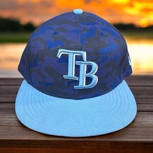 New Era 59Fifty Tampa Bay Rays MLB Two Tone Blue Camo Fitted Hat Cap 7 1/4 NWOT